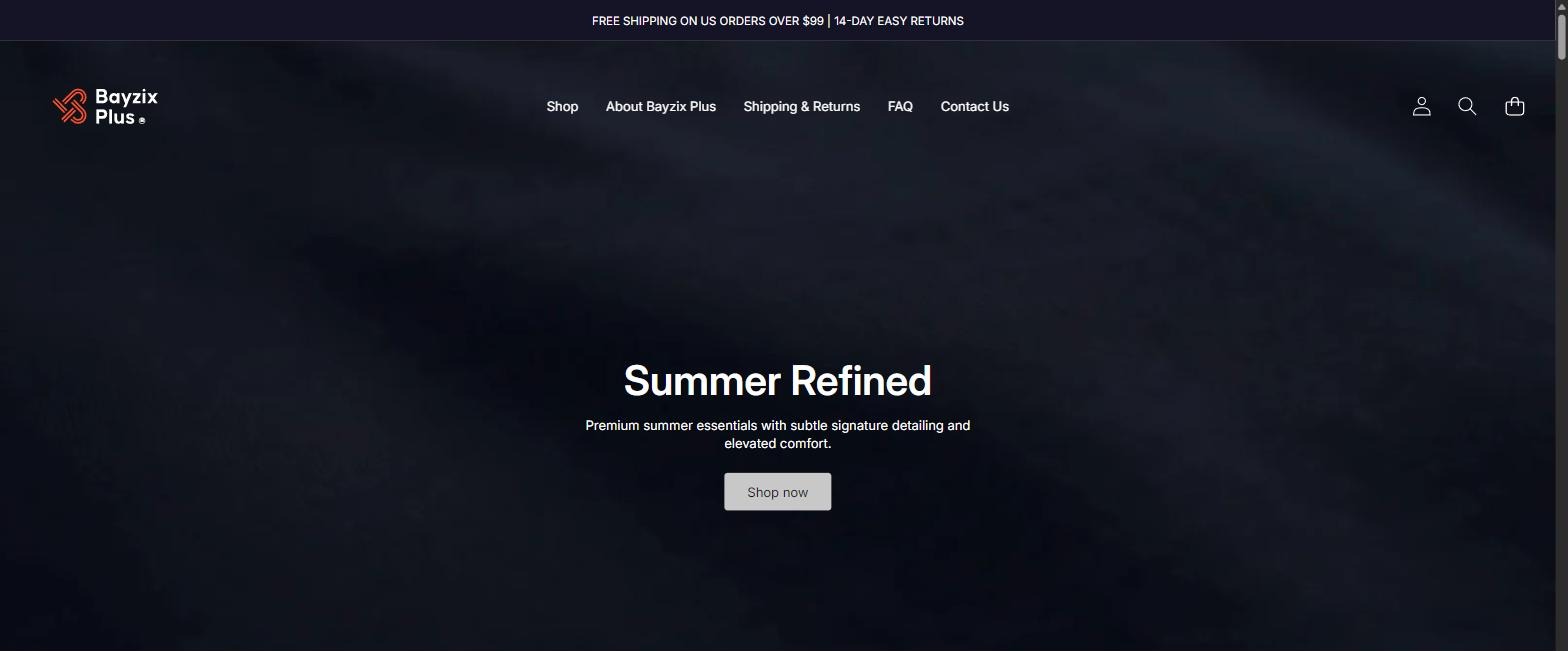 Bayzix Plus homepage — Shopify storefront built by Ahmed Fathy